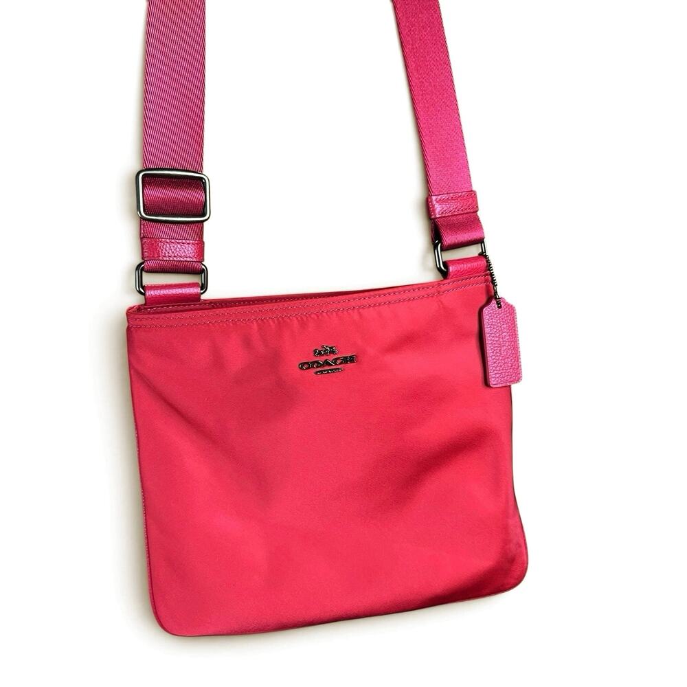 Coach F22346 Dark Pink Nylon Crossbody Shoulder Bag, Gunmetal Logo & Accents - Picture 1 of 7